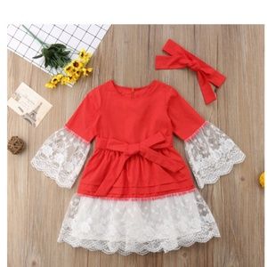 New Baby Girls   Party Lace Dress+ Head Band 3T